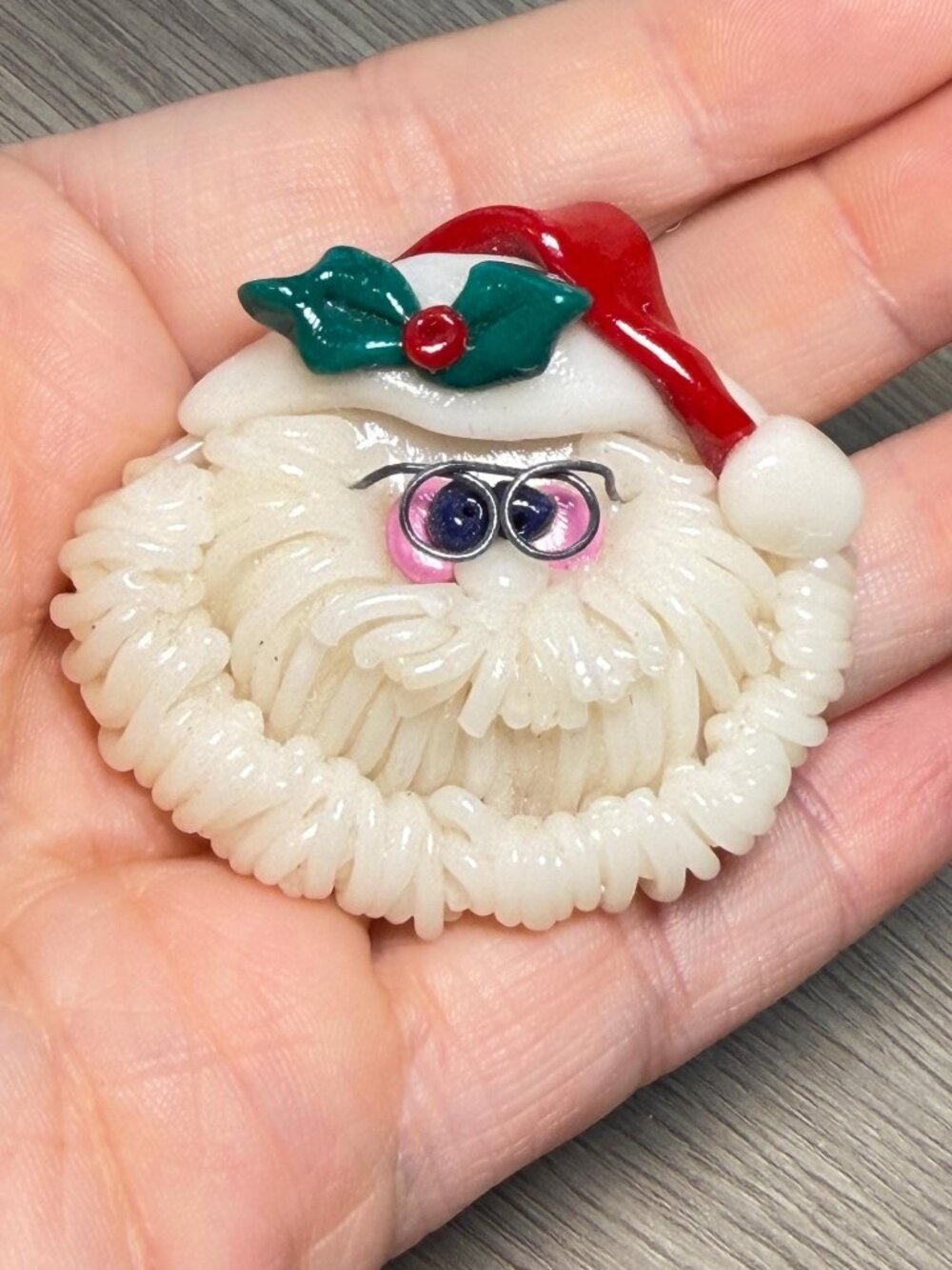 Santa Claus Brooch Spaghetti Beard Handmade Resin Vintage